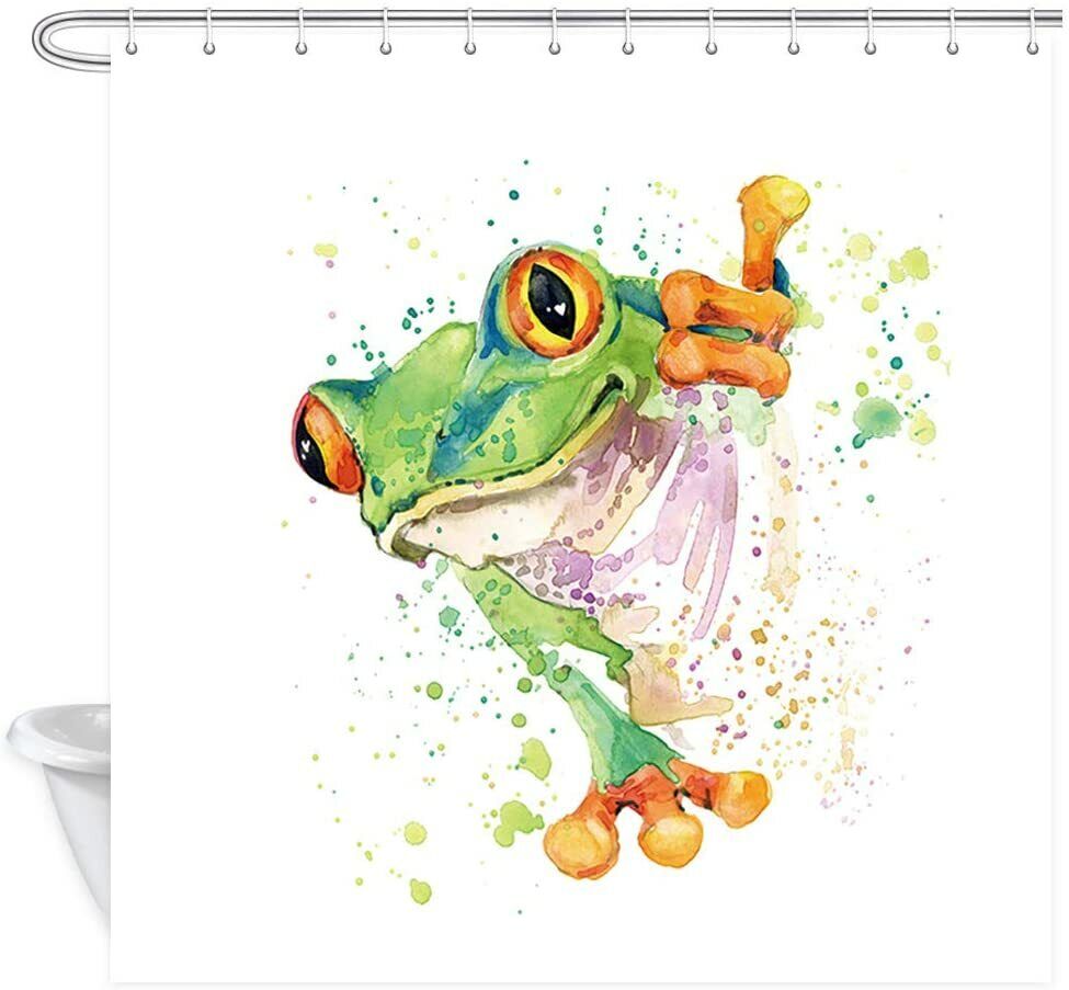 Splashing Frog Fabric Shower Curtain for Kids Bathroom with Vintage Design