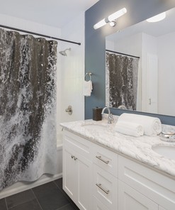Splashing Waterfall Shower Curtain with Gray and Black Design for Modern Bathroom Decor