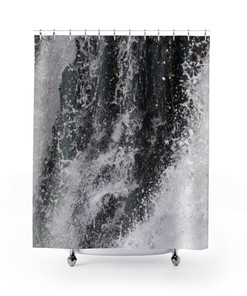 Splashing Waterfall Shower Curtain with Gray and Black Design for Modern Bathroom Decor