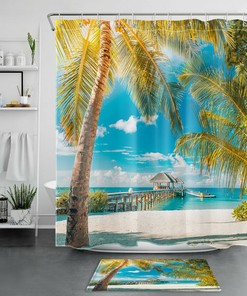 Splendid Tropical Seascape Palm Tree Shower Curtain for Bathroom Accessories