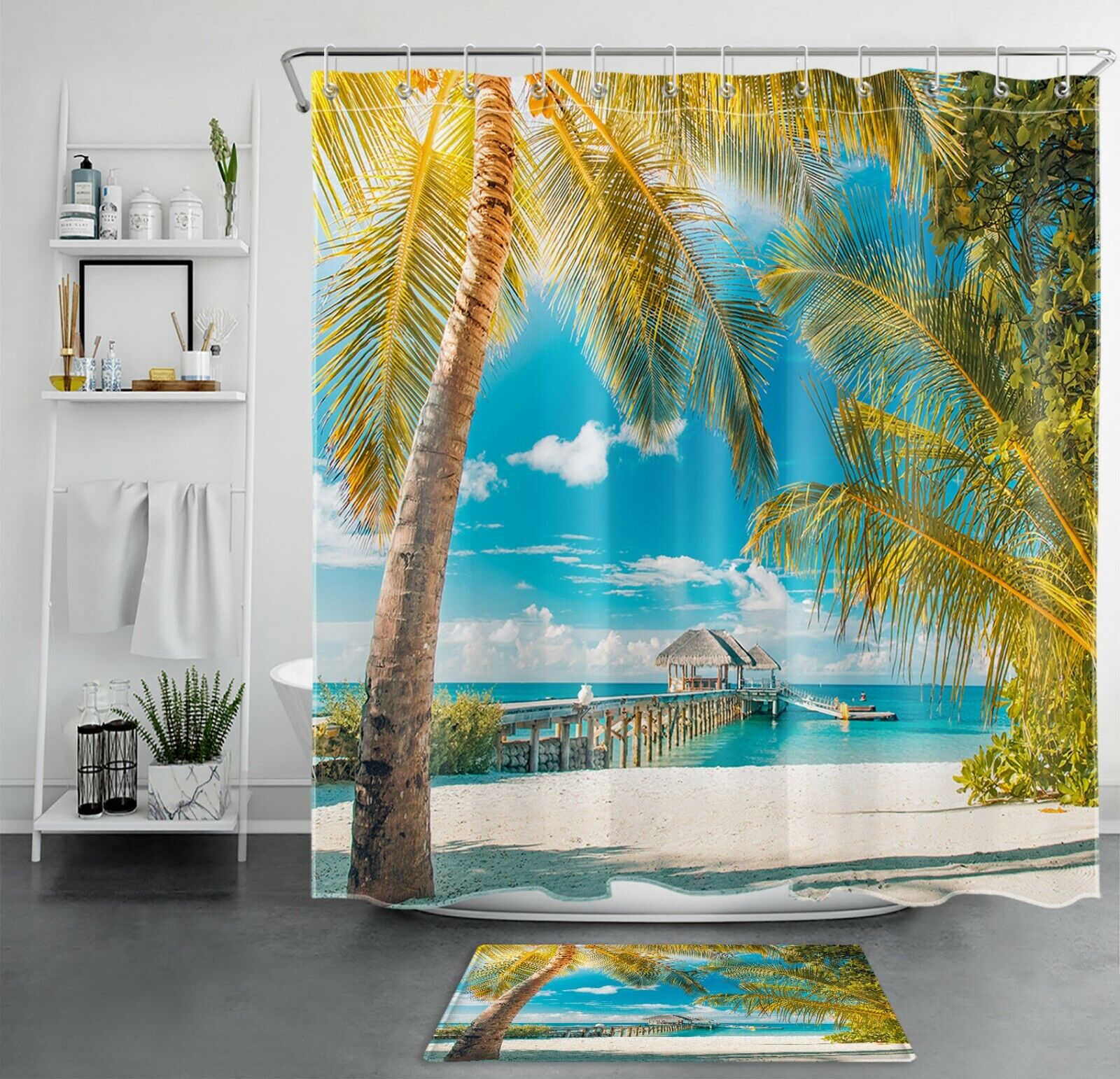 Splendid Tropical Seascape Palm Tree Shower Curtain for Bathroom Accessories