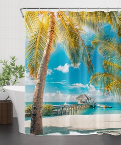 Splendid Tropical Seascape Palm Tree Shower Curtain for Bathroom Accessories