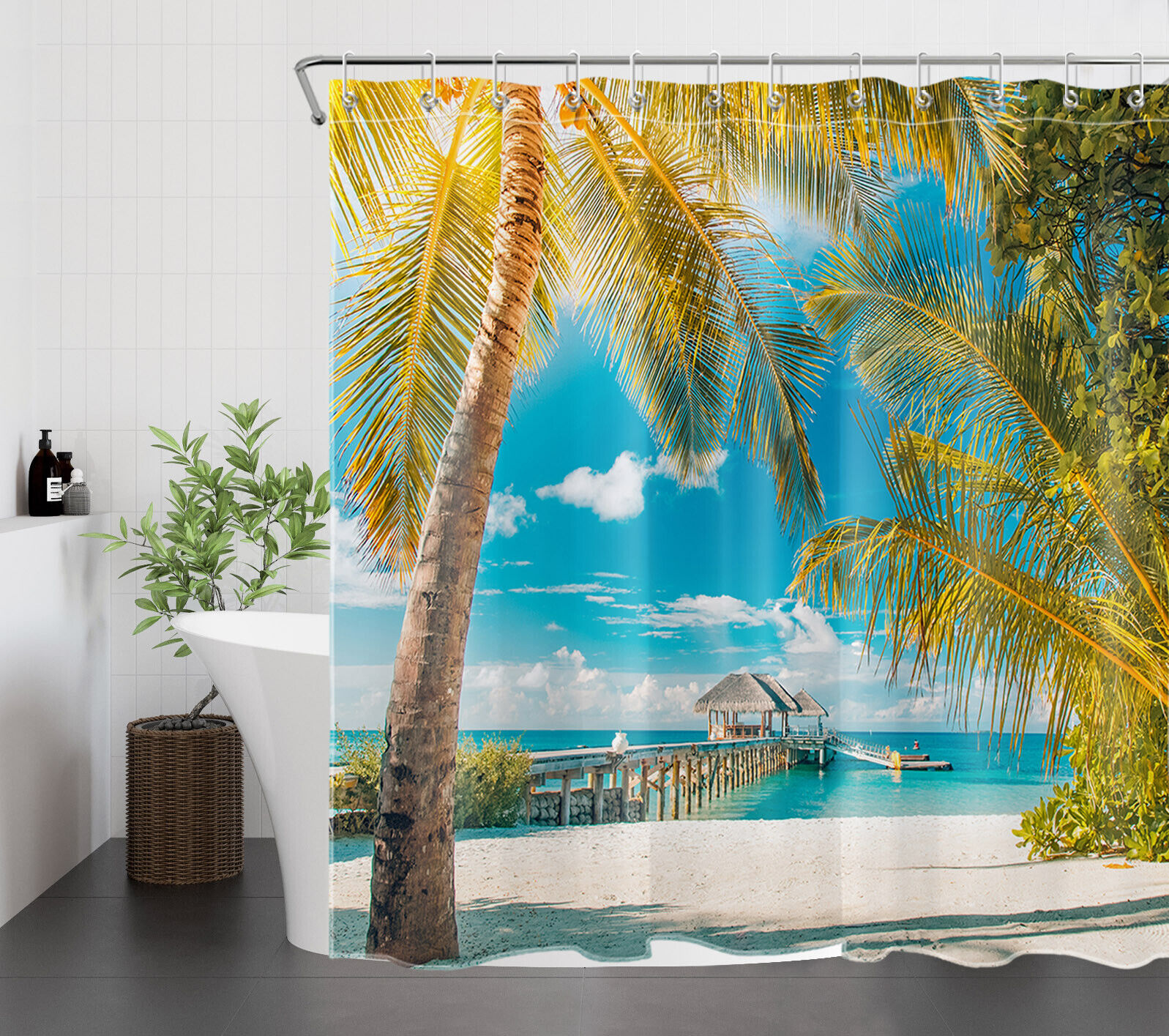 Splendid Tropical Seascape Palm Tree Shower Curtain for Bathroom Accessories