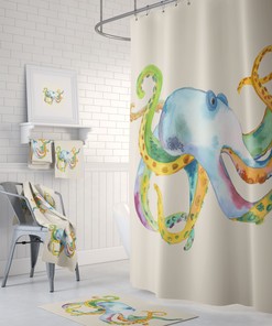 Splendid Watercolor Octopus Shower Curtain: Rainbow Colors.