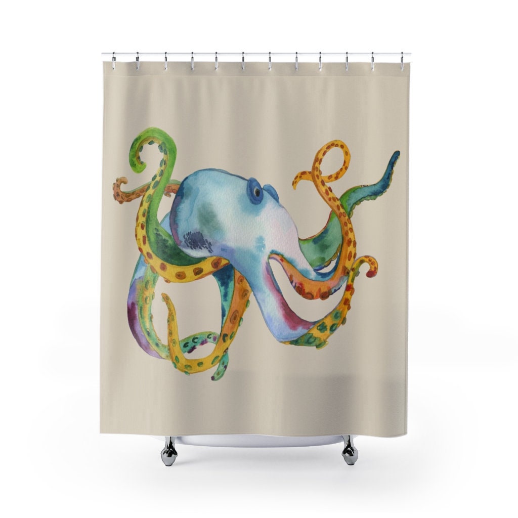 Splendid Watercolor Octopus Shower Curtain: Rainbow Colors.