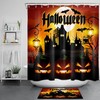 Spooky Castle With Moon And Pumpkins On Halloween Night Shower Curtain