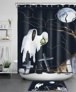 Spooky Ghosts Haunt Halloween Night Moon Graves Print Shower Curtain