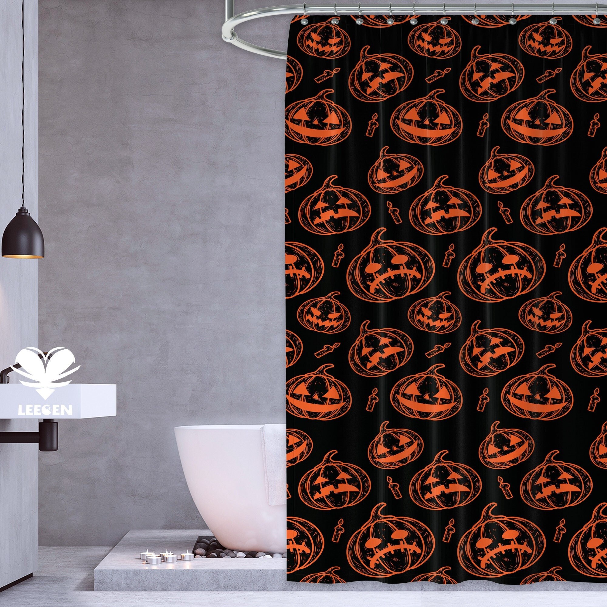 Spooky Halloween Shower Curtain - Shower Stall Size With Pumpkin Decoration