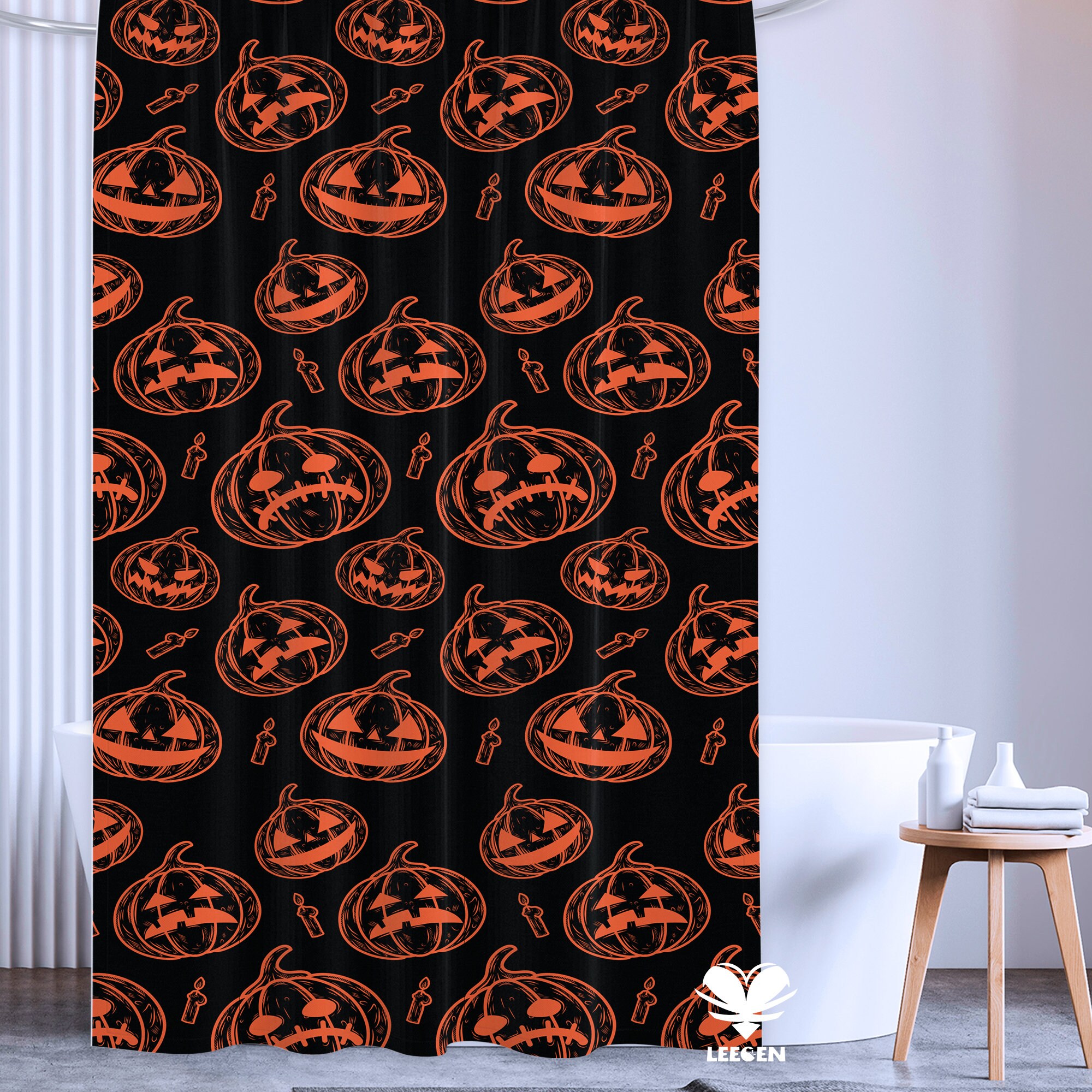 Spooky Halloween Shower Curtain - Shower Stall Size With Pumpkin Decoration