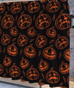 Spooky Halloween Shower Curtain - Shower Stall Size With Pumpkin Decoration