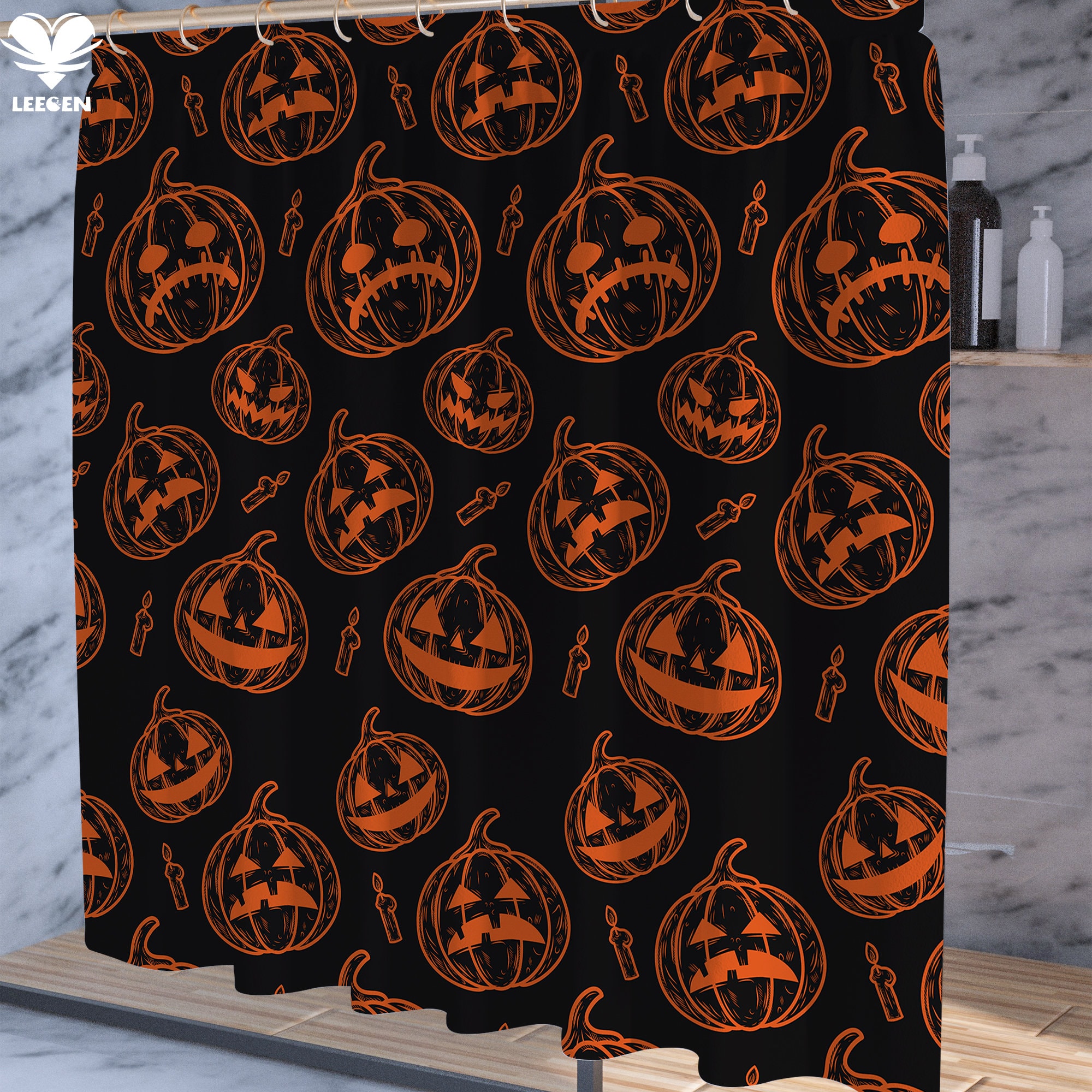 Spooky Halloween Shower Curtain - Shower Stall Size With Pumpkin Decoration