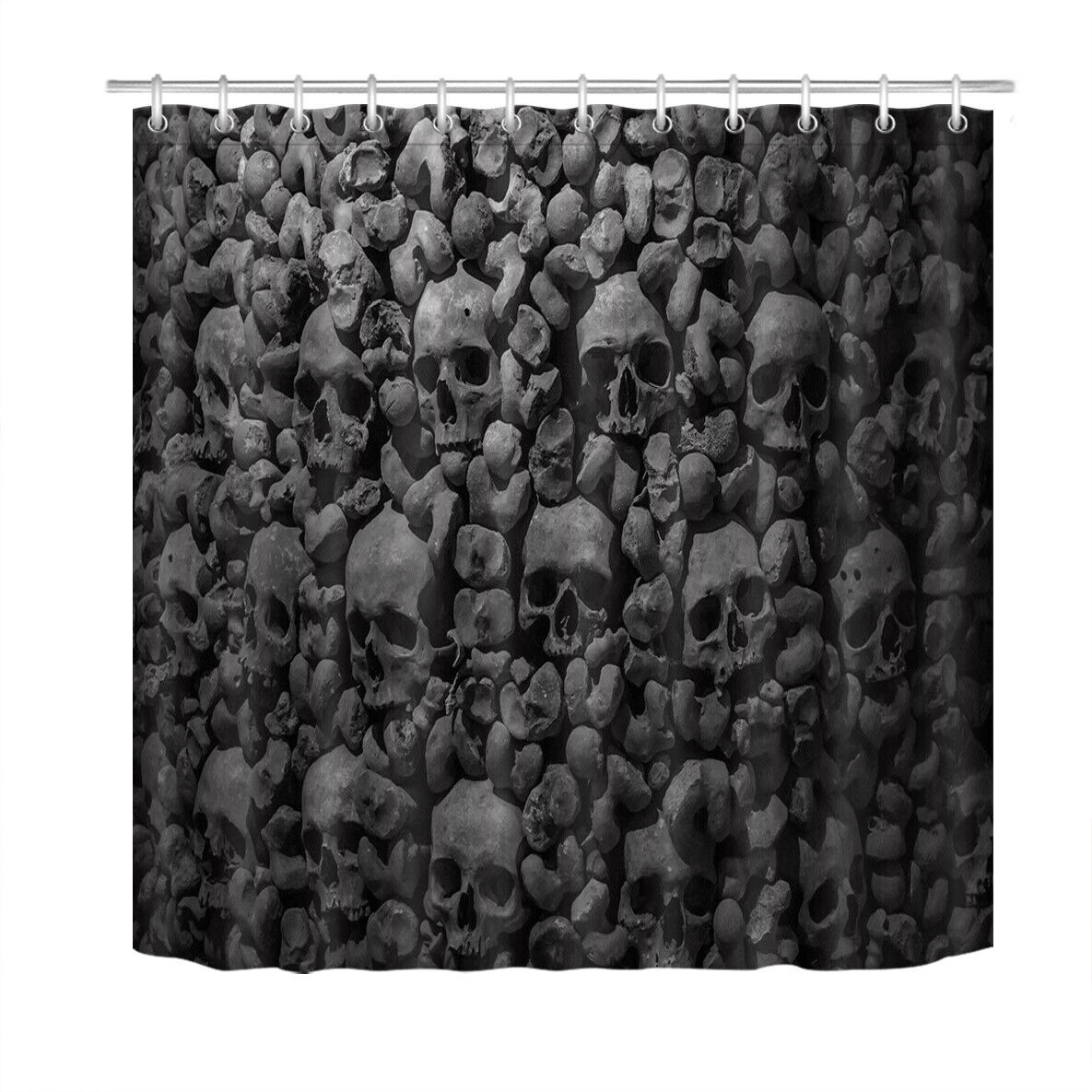 Spooky Halloween Skulls And Bones Print Shower Curtain For Bathroom Decor - Image 2
