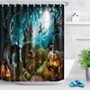 Spooky Night At Graveyard With Halloween Pumpkins Shower Curtain