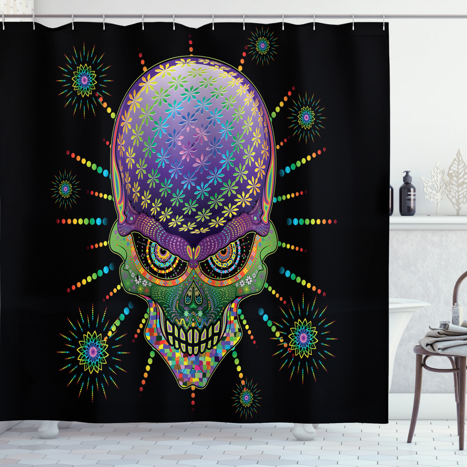 Spooky Print Halloween Mexico Skull Shower Curtain For A Themed Bathroom - Image 3