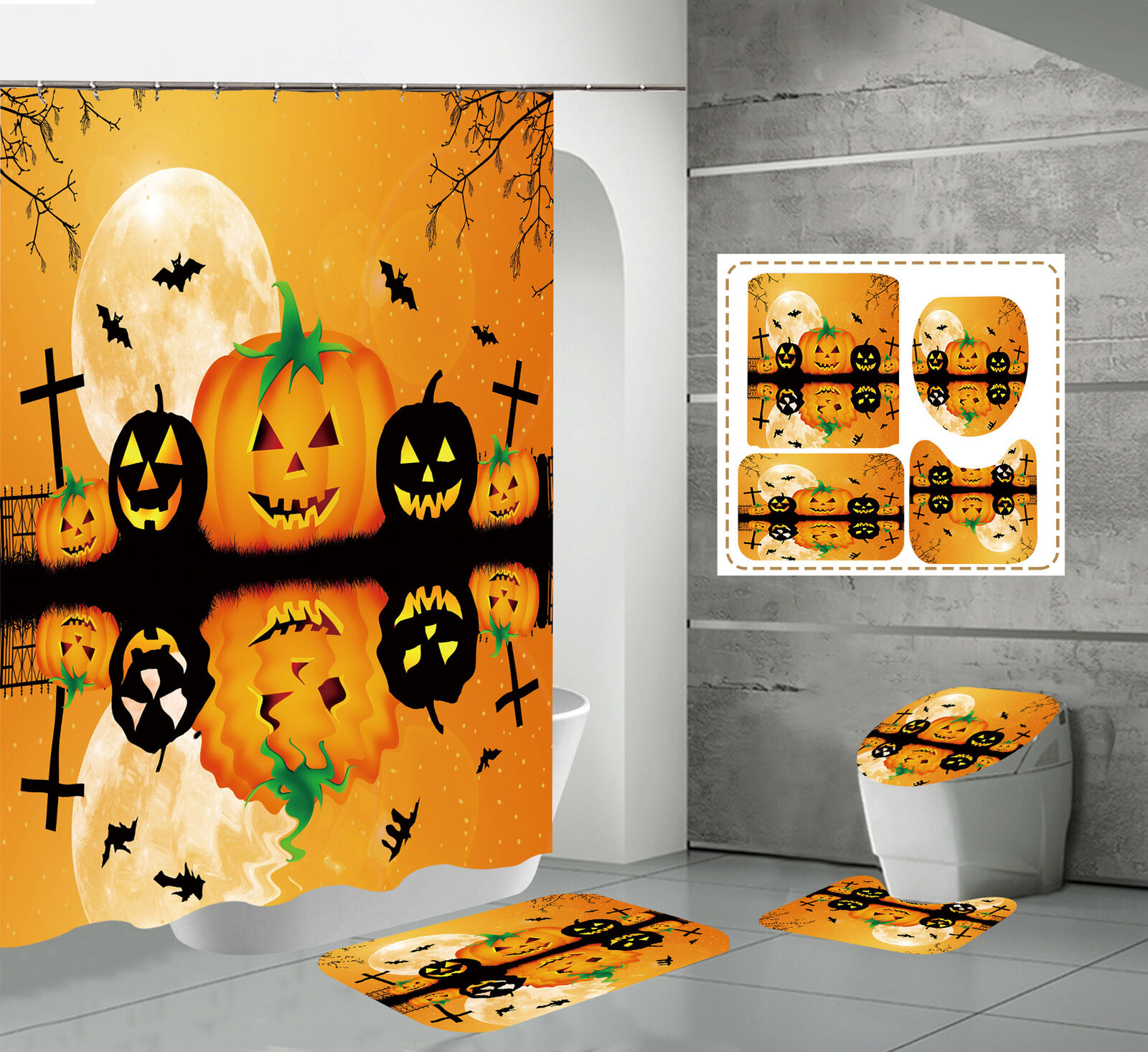 Spooky Pumpkin Moon Shower Curtain: Halloween Inspired Decoration to Your Bathroom