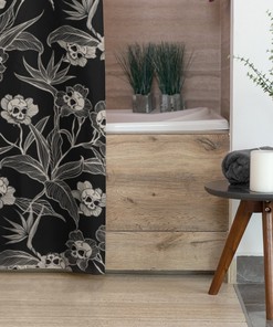 Spooky Skull Flower Bathtub Curtain With Goth Floral Print For Bathroom 