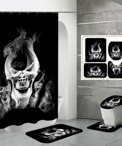 Spooky Smoke Skull Skeleton Print Bathroom Shower Curtain