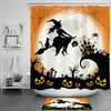 Spooky Spiderweb Witch Moon Shower Curtain with Pumpkin and Cemetery Castle Accents