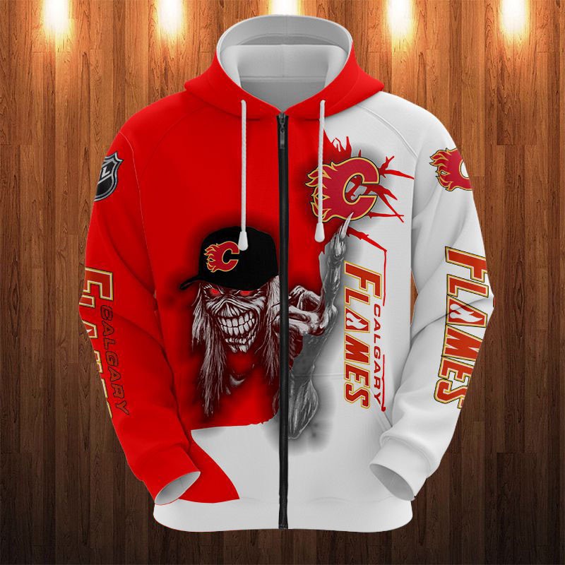 Spooky Ultra Cool Halloween Themed Calgary Flames Hoodie With Death Graphic Prints