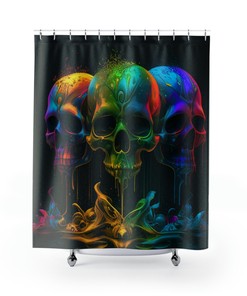Spooky and Quirky Rainbow Skeletons Shower Curtain with Gothic Skulls for Halloween Bathroom Decor