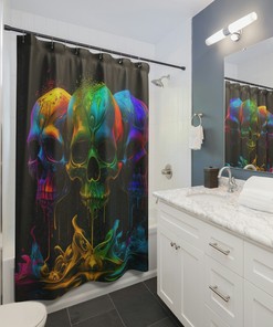 Spooky and Quirky Rainbow Skeletons Shower Curtain with Gothic Skulls for Halloween Bathroom Decor