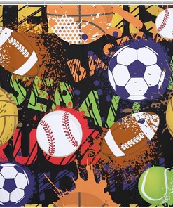 Sport Balls Shower Curtain with Baseball, Basketball, Soccer, and Football Pattern Waterproof and Washable for Bathroom 
