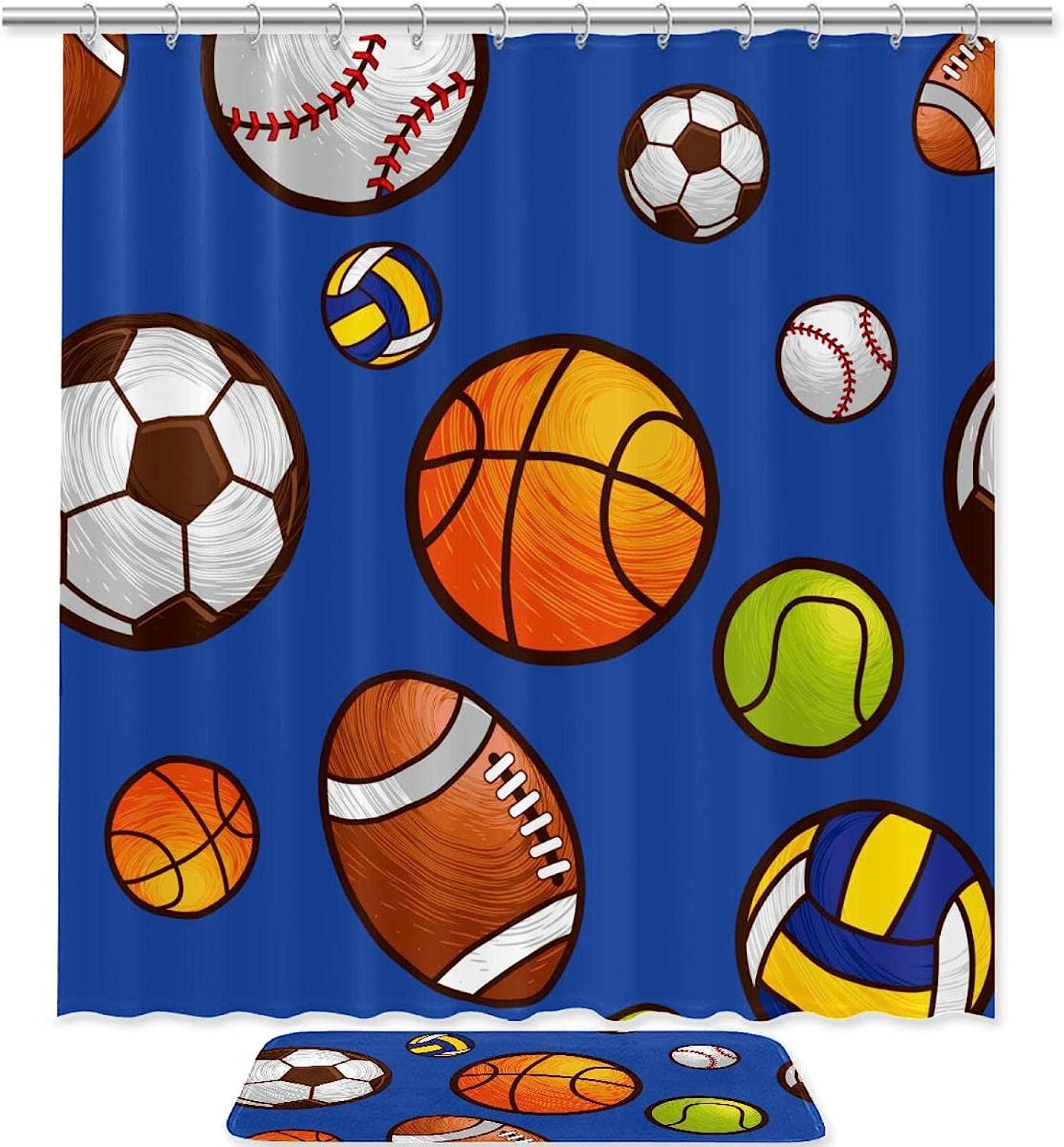 Sport Football Baseball Basketball Pattern Shower Curtain with Waterproof and Durable Material