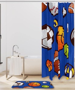 Sport Football Baseball Basketball Pattern Shower Curtain with Waterproof and Durable Material