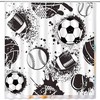 Sports Ball Shower Curtain For Kids Boy Men'S Sport Football Basketball Competition, Black And White Colors
