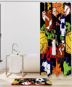 Sports Balls Pattern Waterproof Shower Curtain for Basketball, Baseball, Soccer, and Football Fans
