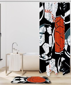 Sports Balls Soccer Baseball Basketball Print Shower Curtain for Athletic Bathroom