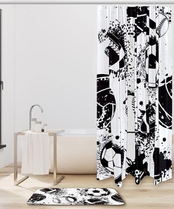 Sports Basketball Baseball Football Pattern Shower Curtain - Waterproof Bathroom Decor