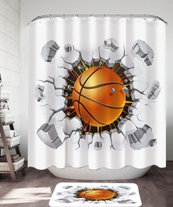 Sports Basketball Shower Curtain - Fabric Curtain For Boys