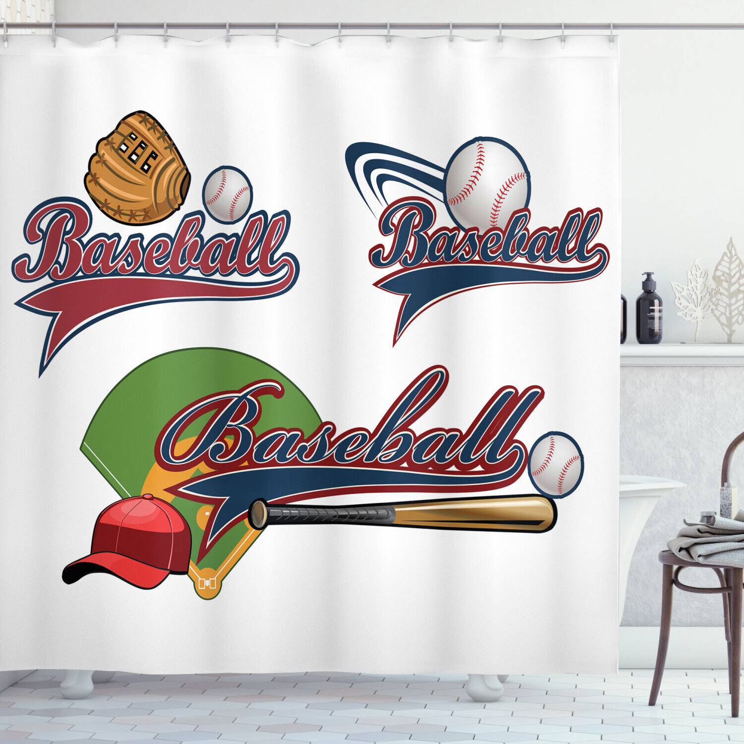 Sports Equipment Decor Print Shower Curtain For Bathroom