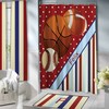 Sports Red Shower Curtain for Kids with Basketball, Football & Baseball Design