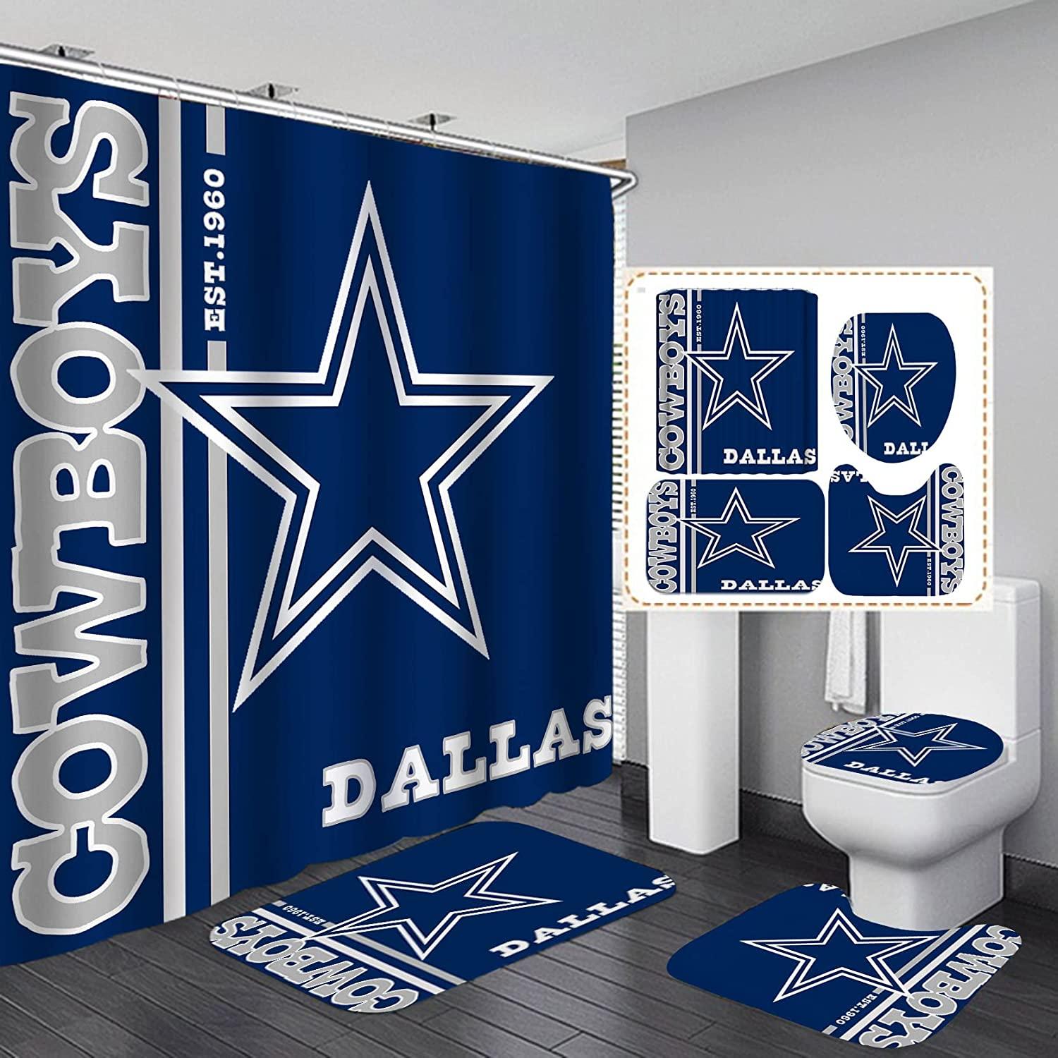 Sports Shower Curtain - American Football Navy Blue Texas Star Bathroom Decor