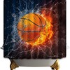 Sports Shower Curtain with Basketball on Fire and Water Flame Thunder Lightning - Shocur Sports