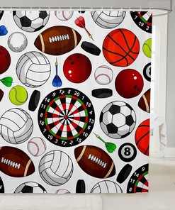 Sports Theme Bath Curtain For Kids With Volleyball Print Shower Curtain - Football Baseball Basketball