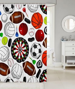 Sports Theme Bath Curtain For Kids With Volleyball Print Shower Curtain - Football Baseball Basketball