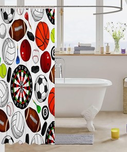 Sports Theme Bath Curtain For Kids With Volleyball Print Shower Curtain - Football Baseball Basketball