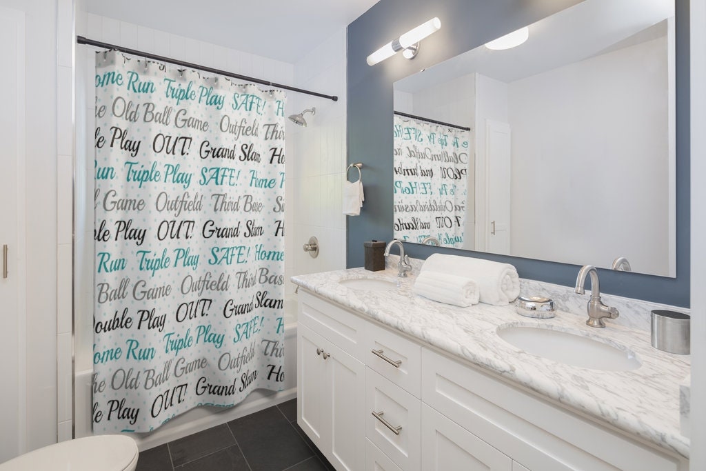 Sports Themed Baseball Shower Curtain- Unique Bathroom Decor - Image 2