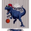 Sports-Themed Dinosaur Basketball Shower Curtain For A Playful And Sporty Bathroom Decor
