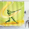 Sporty Cartoon Shower Curtain With Baseball Player Hits Print For Bathroom Decor