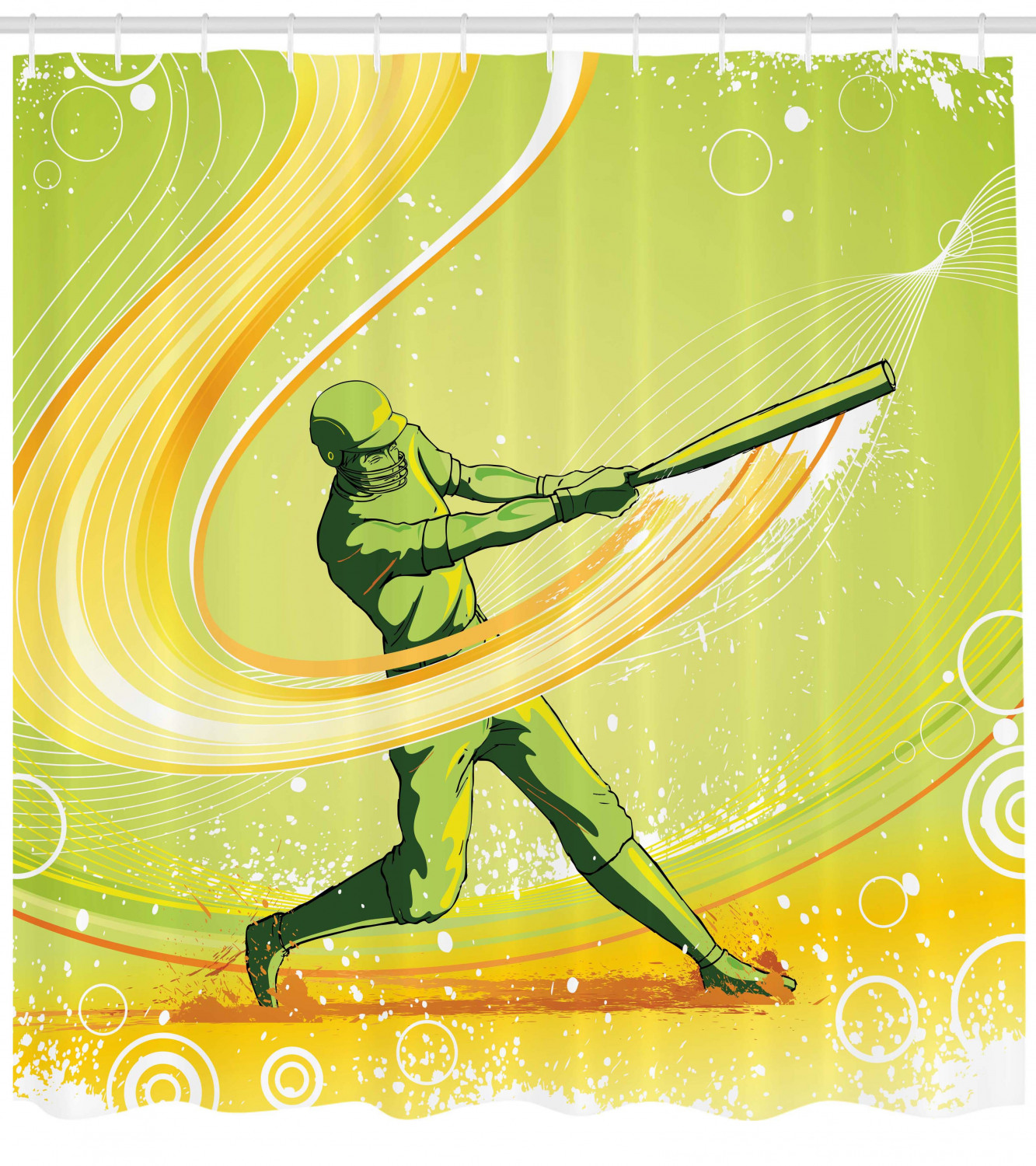 Sporty Cartoon Shower Curtain With Baseball Player Hits Print For Bathroom Decor - Image 4