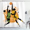 Sporty Cartoon Shower Curtain With Basketball Players Art Print For Bathroom Decor