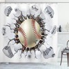 Sporty Illustration Design Baseball Ball In Plaster Wall Decor Shower Curtain, Great Addition To Boys' Bathroom Decor