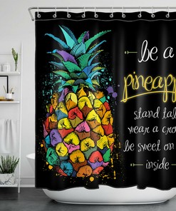 Sporty and Funny Pineapple Word Print Shower Curtain for a Playful Bathroom