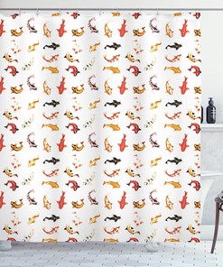 Spotted Koi Fishes Shower Curtain, Cloth Fabric Bathroom Decor with Traditional Decor