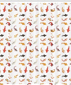 Spotted Koi Fishes Shower Curtain, Cloth Fabric Bathroom Decor with Traditional Decor