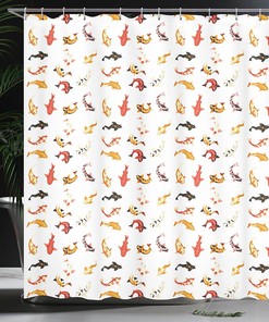 Spotted Koi Fishes Shower Curtain, Cloth Fabric Bathroom Decor with Traditional Decor